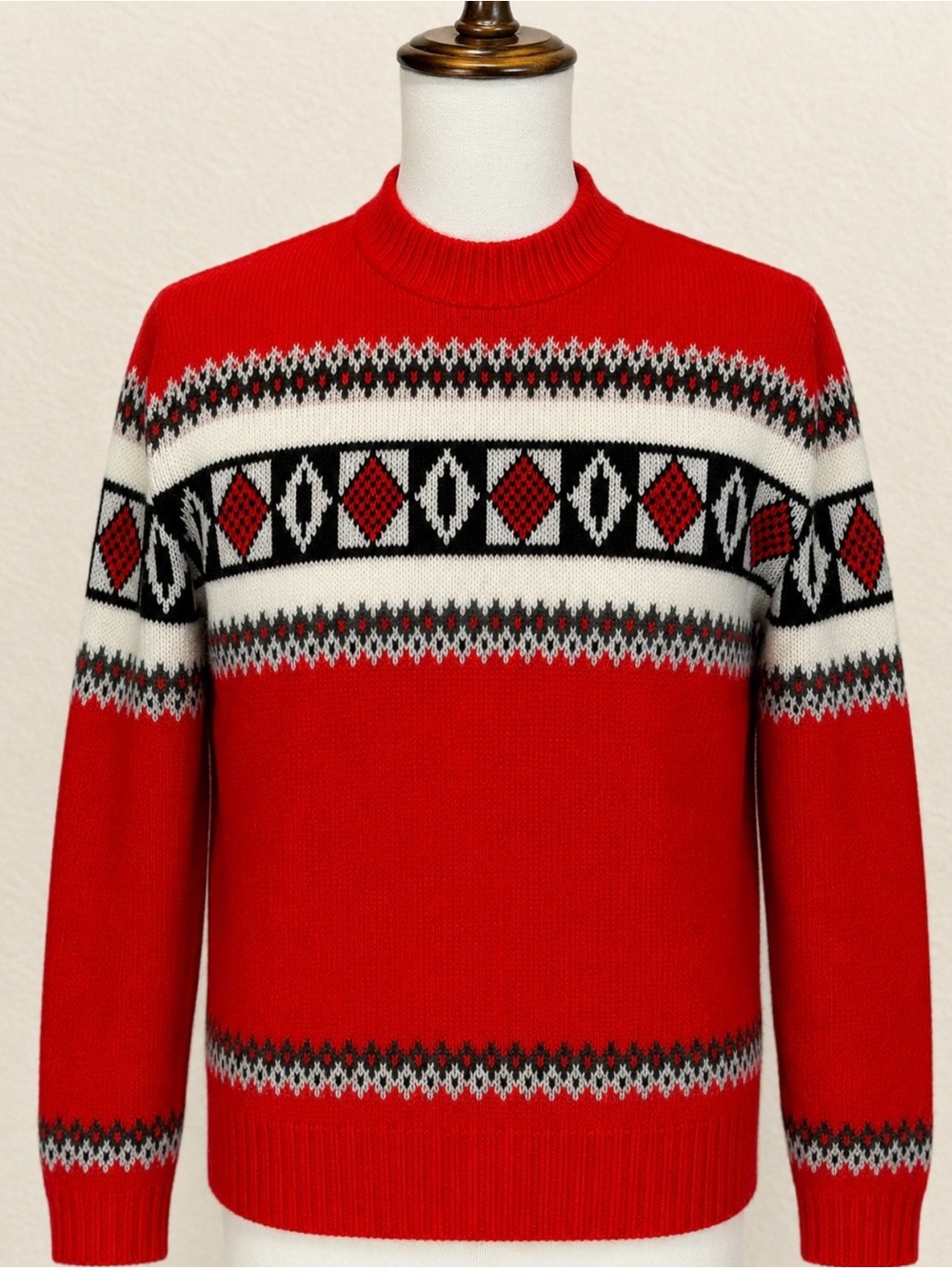 VINTAGE 70s 80s fair isle ski lodge knit sweater mens argyle‎ diamond Cabincore